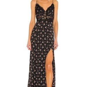 Free People Out and About Maxi Slip Dress L Black Floral